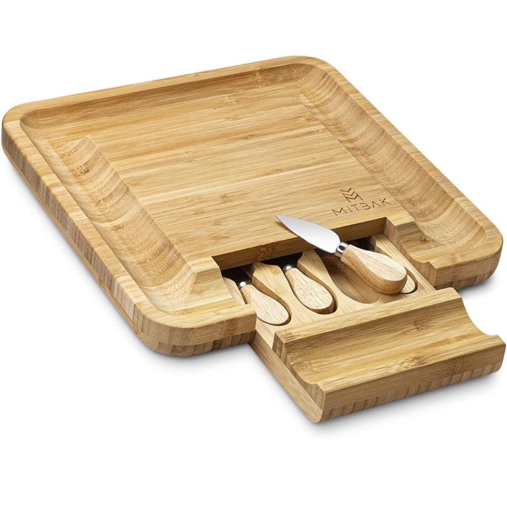 MITBAK Charcuterie Board Tray with 4 Cheese Knives | Bamboo Cheese Board Servin